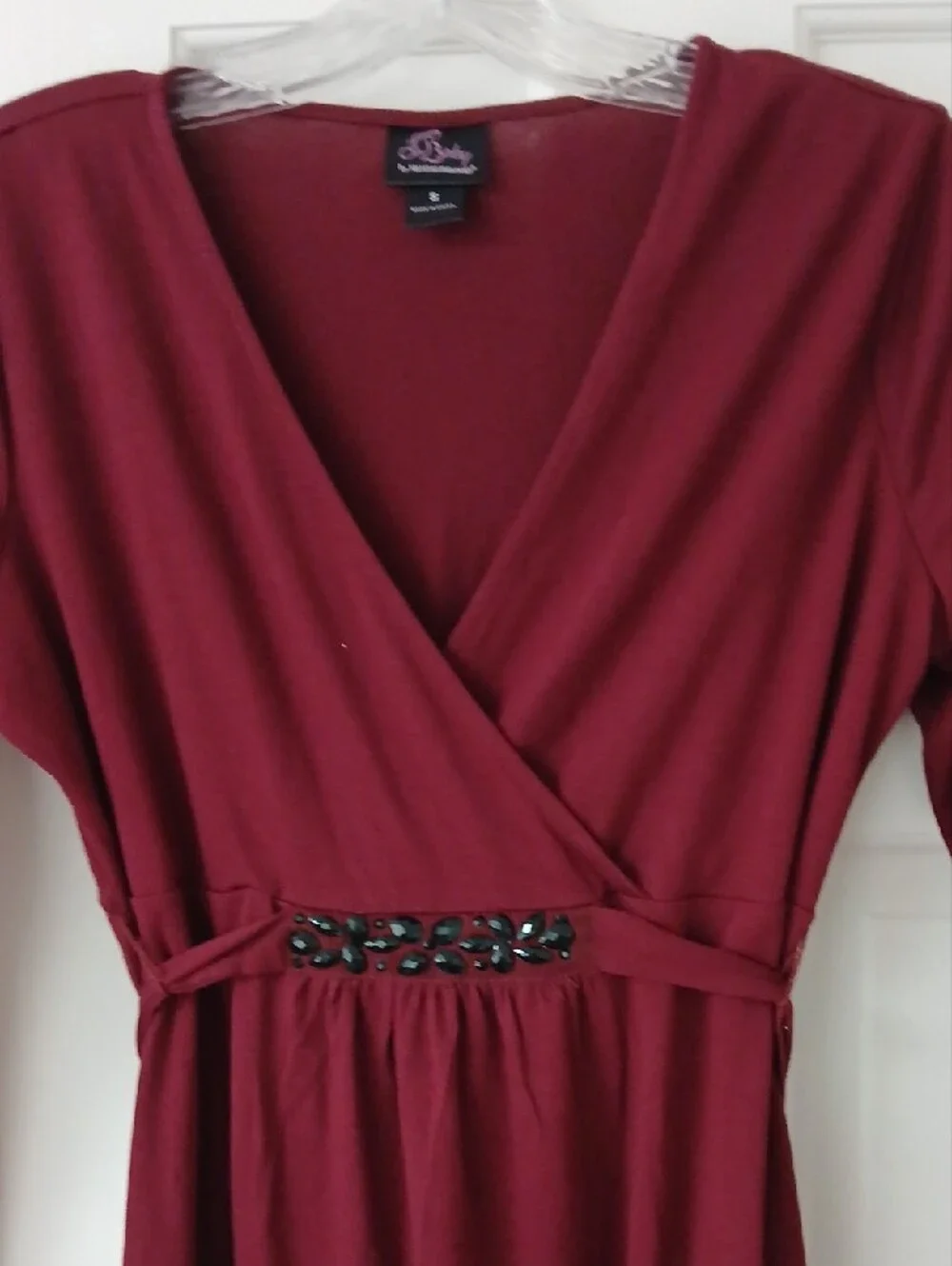 Oh Baby by Motherhood Deep Wine Long-Sleeve Wrap Tunic with Beaded Waist